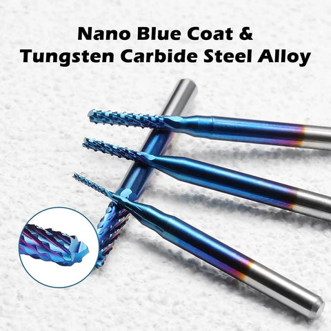 Pro Grade Nano Blue Coat End Mills Set For CNC Router Bits, 10Pcs From 0.8mm To 3.0mm Cutting Diameter, One Eighth Inch Shank