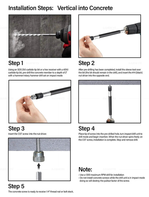 Installation guide for Heavy Duty Vertical Threaded Rod Anchor For Steel, 5/16-18 X 1-1/4 Inch Screw Length, Electro Zinc Coated.