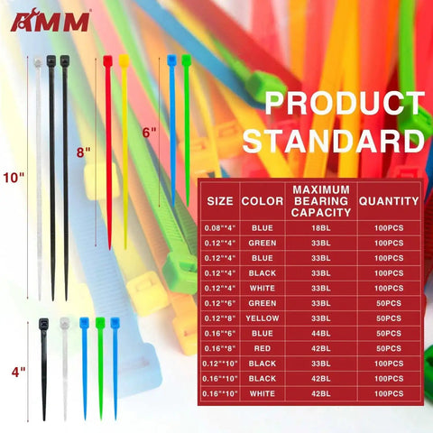 Colorful Zip Ties Pack 1000 Count With Assorted Sizes 4 6 8 And 10 Inches In A Handy Plastic Storage Jar Self Locking Nylon Cable Ties