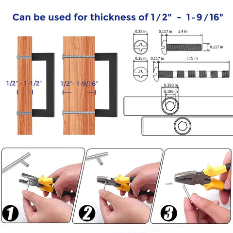Installation diagram for 30 Pack Three And A Half Inch Square Cabinet Handles Matte Black Pulls For Kitchen Cabinets And Drawers
