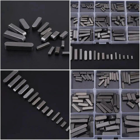 Round Ended Feather Keys Set 140 Piece For Keyways And Fasteners In Mechanical And Industrial Projects displayed in box