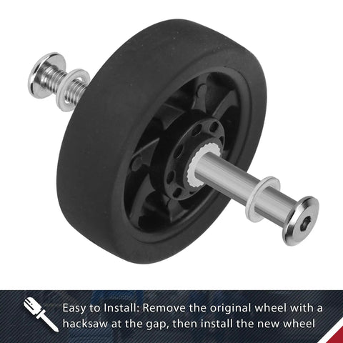 4 Pcs Luggage Wheels Replacement 50x14mm Suitcase Wheels For Travel shown with installation hardware
