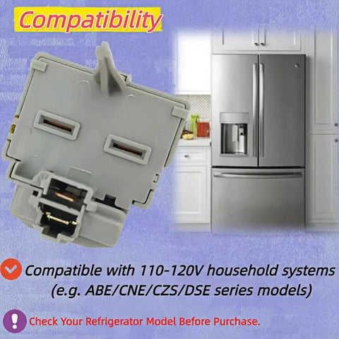 Universal Refrigerator Overload And Start Relay Replacement for 1/4 Inch Terminal Models next to a stainless steel fridge