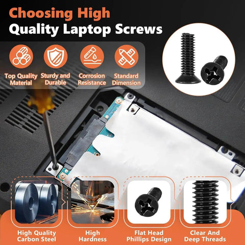 810Pcs Black Laptop Screw Kit For Notebook Computers With Carbon Steel Flat Head Phillips Screws In Sizes M1.4 M1.7 M2 M2.5 M3 Replacement Assortment For Quick Laptop Repairs And Upgrades