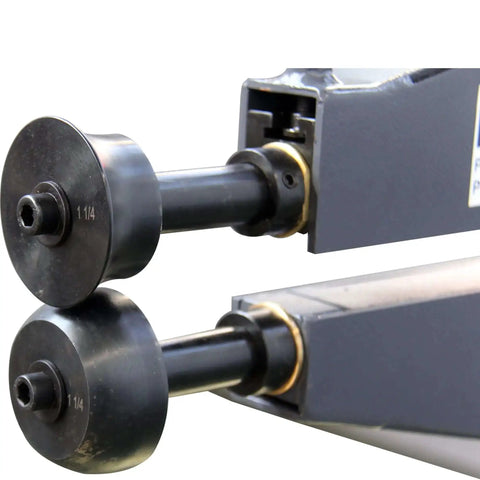 Close-up of 36 Inch Throat Electric Bead Roller for Sheet Metal showing rollers for 20 gauge capacity motorized forming machine