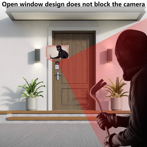 No Drill Adhesive Doorbell Mount For Blink And Ring Video Doorbells installed on wooden door with burglar detection feature
