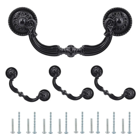 Antique Black Bail Drop Drawer Pulls 4 Pack With 3.5 Inch Hole Center And 4.72 Inch Total Length for furniture installation.