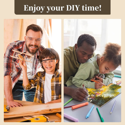 Adults and children enjoying DIY projects with crafts and painting at home.