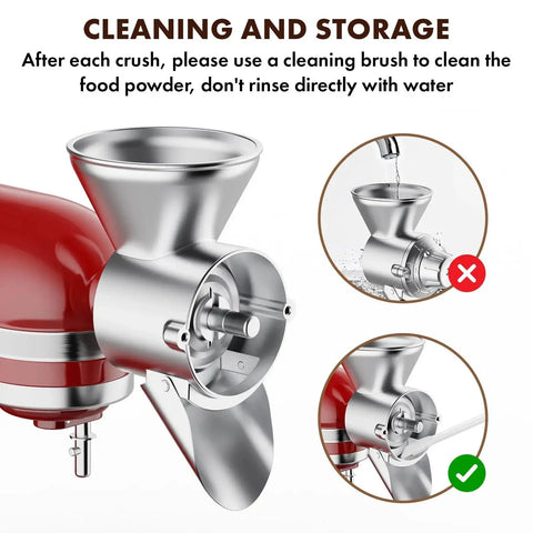 All Metal Grain Mill Attachment For KitchenAid Stand Mixers Durable Flour Mill Grinder For Non Oily Dry Grains Like Corn Buckwheat Oats Millet And Coffee Beans Rust Resistant Accessory For Fresh Flour For Home Bakers with cleaning instructions diagram