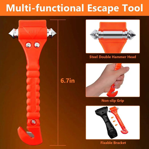 2 In 1 Car Window Breaker Hammer And Seat Belt Cutter Emergency Escape Tool For Auto Safety, dual hammer head and grip