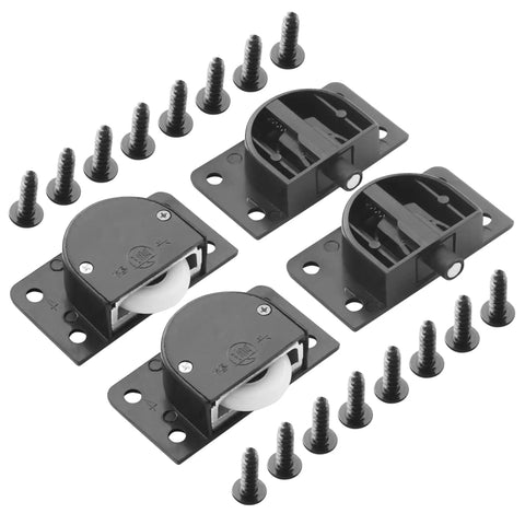 Black Nylon Sliding Door Rollers Replacement Kit With 4 Wheels, 16 Screws, 1 Small Screwdriver, And Transparent Storage Box, Includes 2 Sets For Closet Cabinet And Wardrobe Doors, Durable Metal And Plastic Construction For Smooth Quiet Sliding