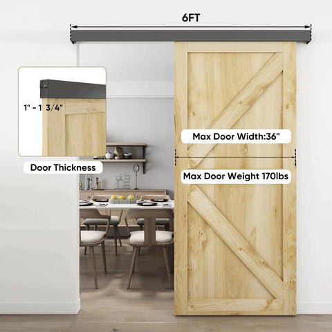 Six Foot Barn Door Hardware Kit Black Aluminum Box Rail Sliding Track For Interior Single Wooden Door Low Clearance Design