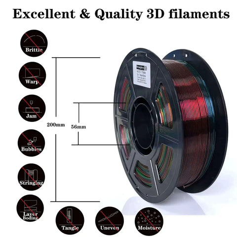 PETG 1.75mm Filament Dual Color Gradient Blue To Translucent 1kg spool showing cross-section and dimensions for Ender 3 CR 10 printing.