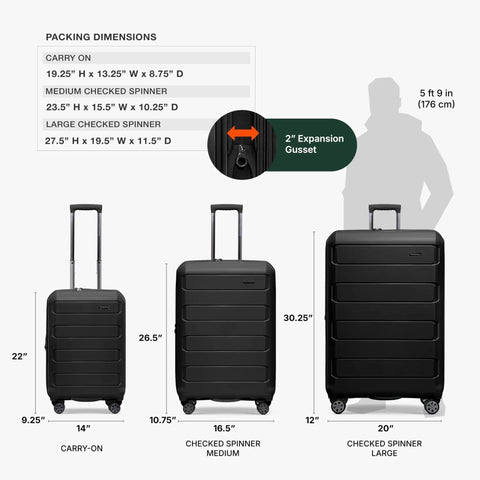 Pagosa Hardside Carry-On Luggage with 2-Inch Expandable Gusset, Indestructible Polypropylene Shell, Black, 22-Inch comparison