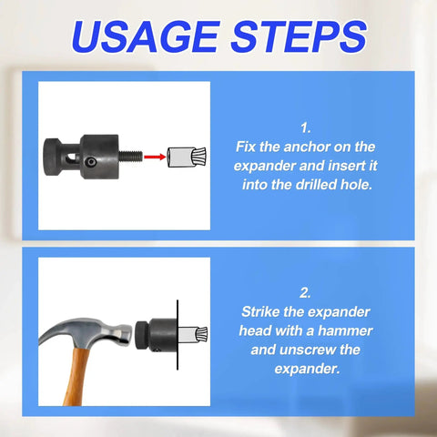 Instructions for using Stainless Steel Screw Anchor Expander For Caulking Anchors, steps for secure fastening in masonry surfaces.