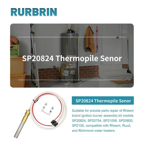 RURBRIN SP20824 Thermopile Sensor kit for water heater, white cable with red stripe and brass connector