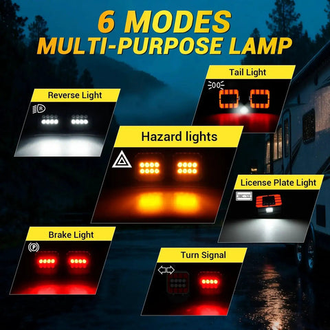 NOVCAPAR wireless trailer light kit by Amazon; magnetic mount; collage shows LED brake, tail, turn and license plate.