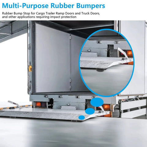 Heavy Duty 2.5 Inch Round Rubber Bumpers With Screw Kit For Trailer Ramp Doors Durable Bump Stops For Air Compressors Pumps Generators And Pressure Washers Multi Purpose Protective Door Bumpers 4 Pack installed on trailer door