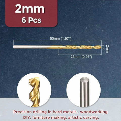 2mm Drill Bit Set M2 High Speed Steel TiN Coated 6 Piece Twist Drill Bits For Metal Wood Plastic With 135 Degree Split Point