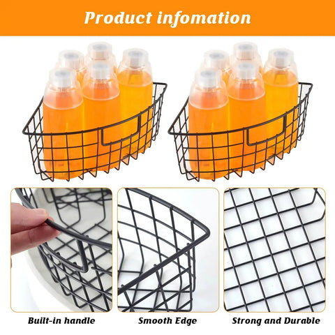 2 Pack Lazy Susan Baskets With 1 Quarter Wedge Bins For 18 To 20 Inch Turntable Cabinet Organizer with built-in handle