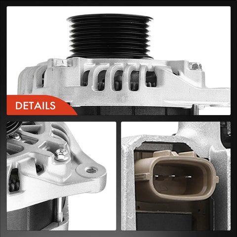 Close-up details of 150 Amp 12V Alternator for Nissan Armada 2017 To 2021 NV2500 NV3500 Infiniti QX56 QX80 with 7-Groove Pulley