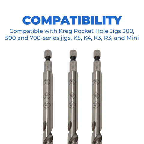 Three Easy Set Pocket Hole Drill Bit For Accurate Pocket Hole Joinery, Premium High Speed Steel Woodworking Bit Compatible with Multiple Kreg Jigs.