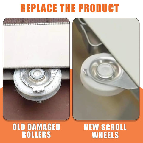Comparison of old damaged roller and new nylon roller for Upper Sliding Screen Door Rollers Replacement Part 1997063