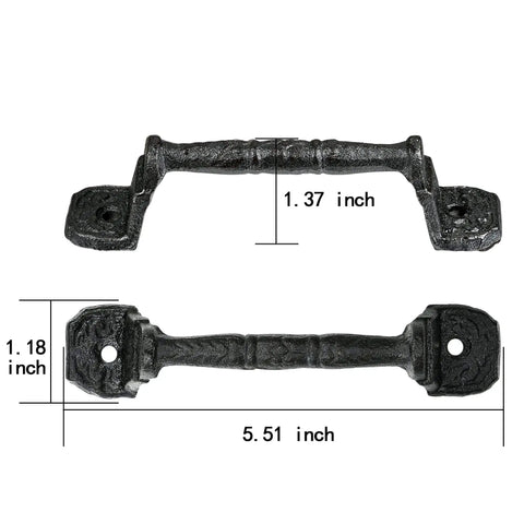 4 Pack 5.51 Inch Cast Iron Sliding Barn Door Handles Black Vintage Gate Pulls For Outdoor Garage Closet Interior And Drawer Antique Long Cabinet Handles Rustic Rustproof Durable with sizes marked
