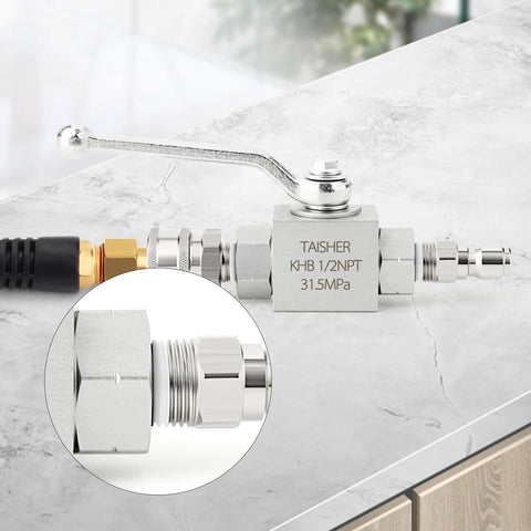 TAISHER 1/2'' NPT high-pressure hydraulic ball valve, carbon steel, two-way shut-off with lever handle.