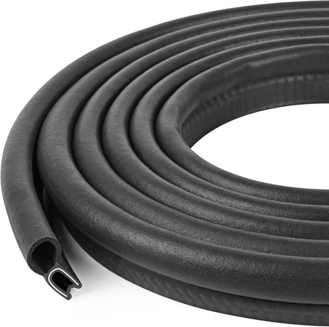 10 Ft Car Door Weather Stripping Rubber Seal Strip With Top Bulb for cars and home use, coiled U-shape PVC trim with metal clips.