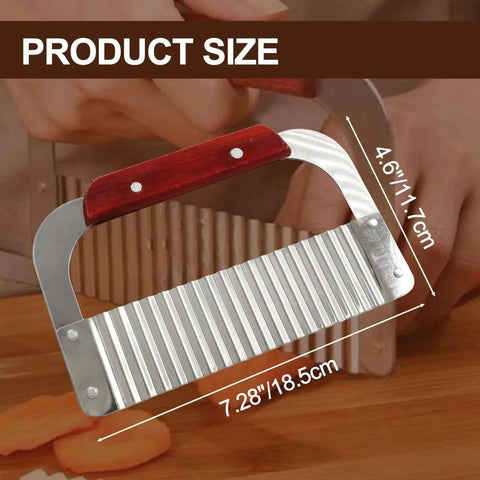 Stainless Steel Crinkle Cutter With Wooden Handle, Heavy Duty Wavy Blade Slicer For Potatoes, Carrots, And Veggies, French Fry Cutter For Home Cooking, Durable Kitchen Tool For Easy Chopping, 1 Pack