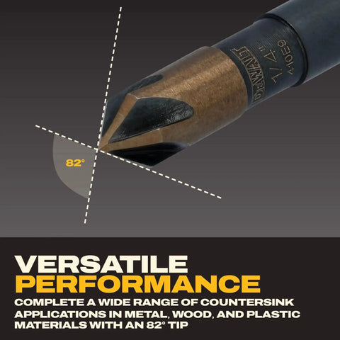 Industrial Countersink Drill Bit Set For Wood Metal Plastic DEWALT Five Piece Set Includes One Quarter Inch 82 Degree Tip