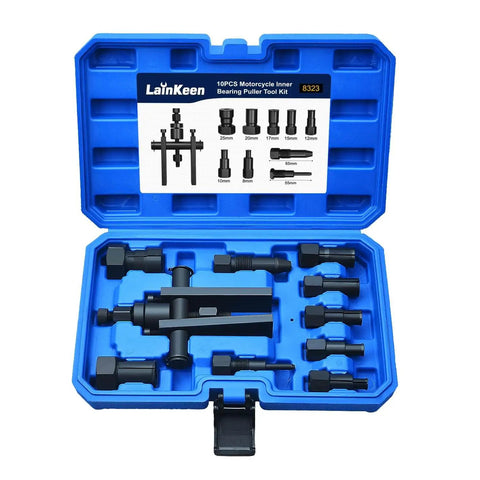 10 Piece Motorcycle Blind Bearing Puller Kit With Inner Bearing Extractor Collets 8mm To 25mm in open blue case