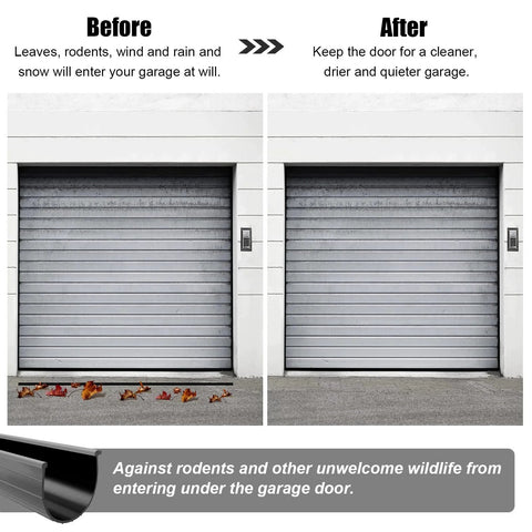 Before and after comparison of garage door with Bottom Weather Seal Replacement For 16 Foot Wide Garage Doors, 154448 Weather Stripping.