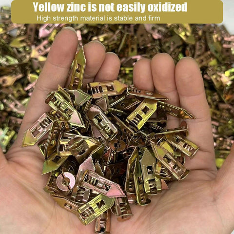 Bulk Self Drilling Drywall Anchors With Screws Kit 500 Pieces Holds Up To 66 Lbs For Picture Frames Shelves Lamps Clocks And More No Drill Needed 0.47x1.57 Inch Size Fits Three Eighths Inch One Half Inch Or Five Eighths Inch Gypsum Wallboard Ideal Home held in hand with yellow zinc coating