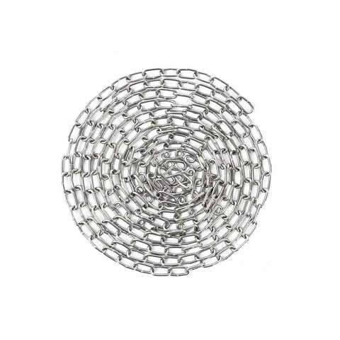 10 Feet SUS304 Stainless Steel Hanging Chain coiled on white background, showing rust and corrosion resistance, supports up to 80 lbs.