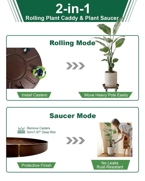 2-in-1 Heavy Duty Rolling Plant Caddy With Wheels 12 Inch Plant Stand Supports Up To 320 Lbs Durable Metal Construction With Locking