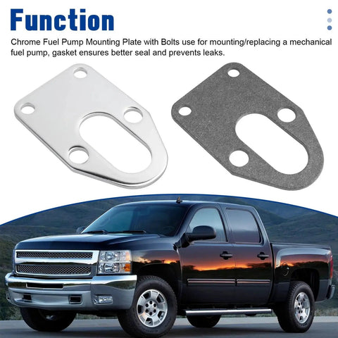 Fuel Pump Mounting Plate With Chrome Bolts For Chevy Small Block Engines 265 283 305 307 327 350 400 Fits Mechanical Fuel Pumps With Gasket