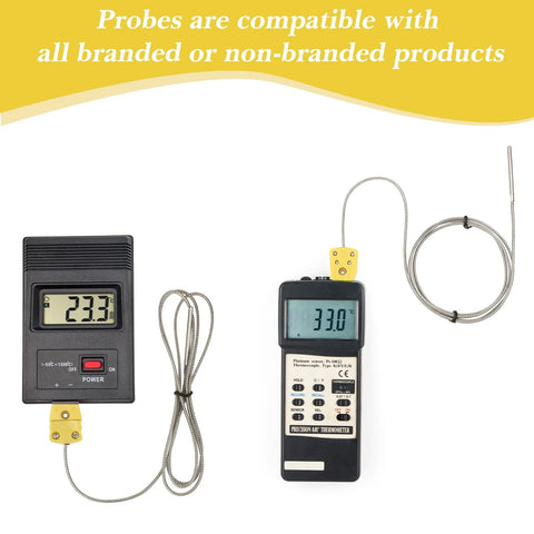 K-type thermocouple probes TL1004 with metal braided leads and yellow mini connector for meters, 0–500°C (3 pcs)