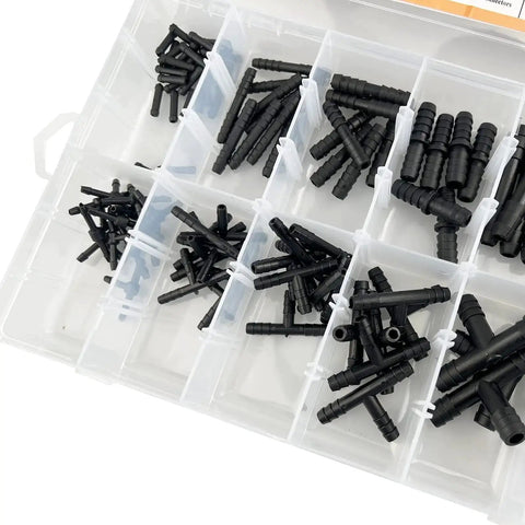 Vacuum Connector Assortment Kit For Automotive Vacuum Tubing Connectors Including Straight Reducer And Tee Connectors In Black Nylon