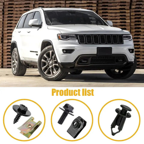 Complete Car Body Fasteners Kit With Screws Bolts Push Rivets And Clips For Under Cover Splash Shield Replacement shown with car.