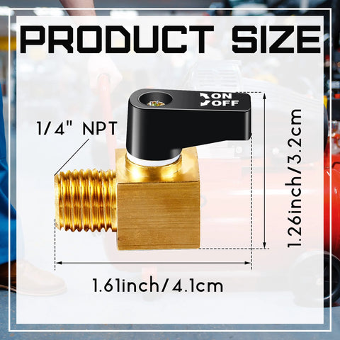 Tondiamo brass air compressor drain valve, mini ball-type with 1/4 in NPT male x female, side view.