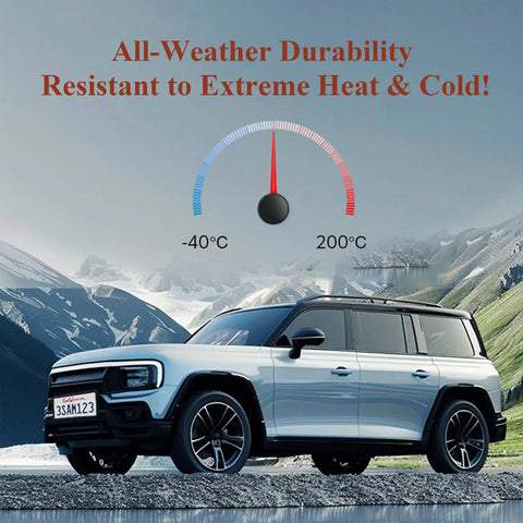 Silicone License Plate Frame 2 Pack For Cars And SUVs, Universal Black Plate Holder shown with a car in a mountainous landscape.