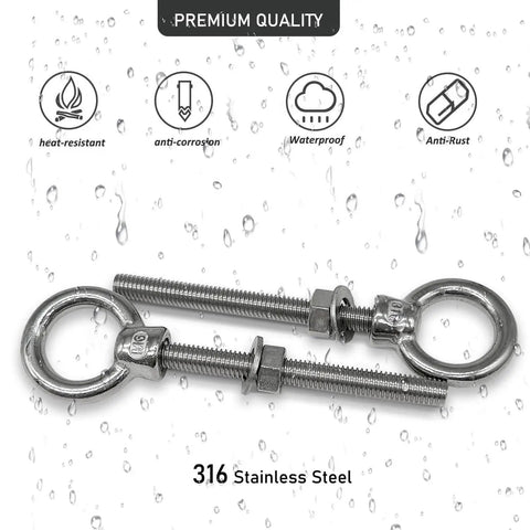 Beefy Heavy Duty Five Pack Eyebolts One Quarter Inch Diameter Two And Three Eighths Inch Length Threaded With Nuts And Washers Marine Grade 316 Stainless Steel Shoulder Lifting Ring Eyebolts For Reliable Hoisting And Secure Attachments