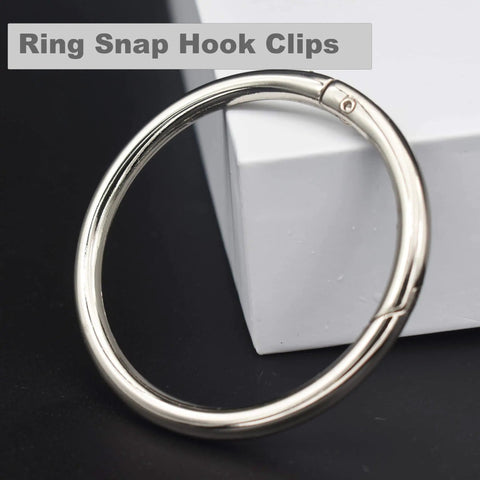 10 Pcs Big Round Carabiner Clips, 2 Inch, 50 Mm, Metal Trigger Snap Hooks With O Rings For DIY Charms, Keychains, Silver Large close-up