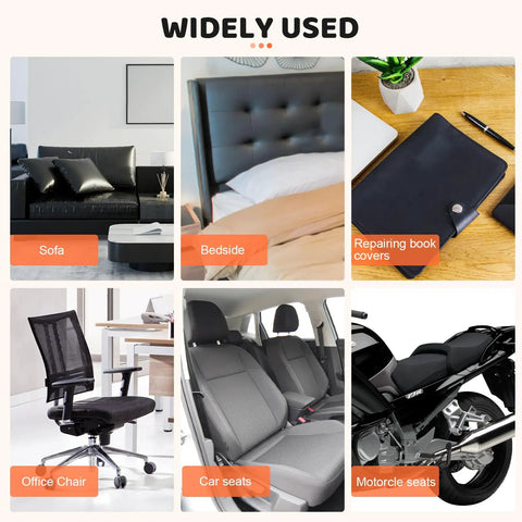 Variety of uses for Heavy Duty Leather Repair Patch Kit Gecyfit 10 By 160 Cm Black adhesive tape on furniture and vehicles.