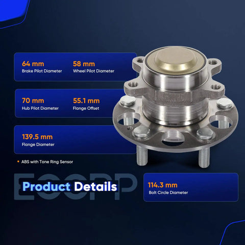 Rear Wheel Hub And Bearing Assembly 512450 For Honda Civic 2013 2014 2015 With ABS 5 Lug 2 Piece Set product details diagram