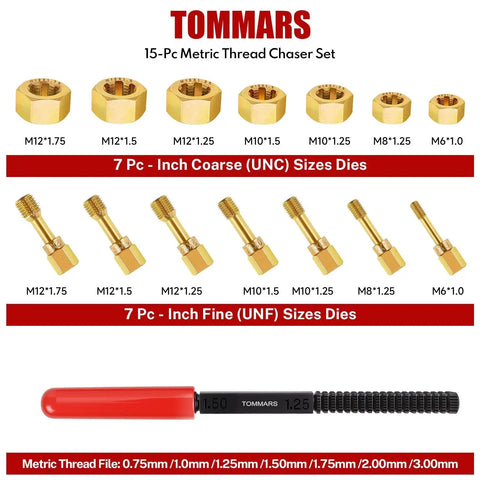 Metric Thread Chaser Set M6 M8 M10 M12 With Thread Restorer Tool Kit showcasing assorted thread chasers and restorer file.