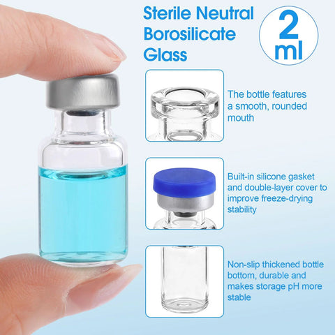 2 ml sterile borosilicate glass vial with metal flip cap, blue liquid, 10-pack, Amazon
