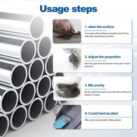 Usage steps for Liquid Metal Glue Epoxy Adhesive For Heavy Duty Bonding Waterproof Metal Repair And Restoration Of Aluminum, Steel, Iron.